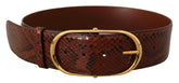 Dolce & Gabbana Brown Exotic Leather Gold Oval Buckle Belt -   -  Dolce & Gabbana.